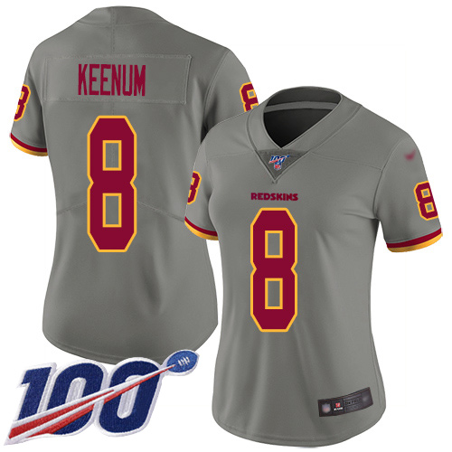 Washington Redskins Limited Gray Women Case Keenum Jersey NFL Football 8 100th Season Inverted